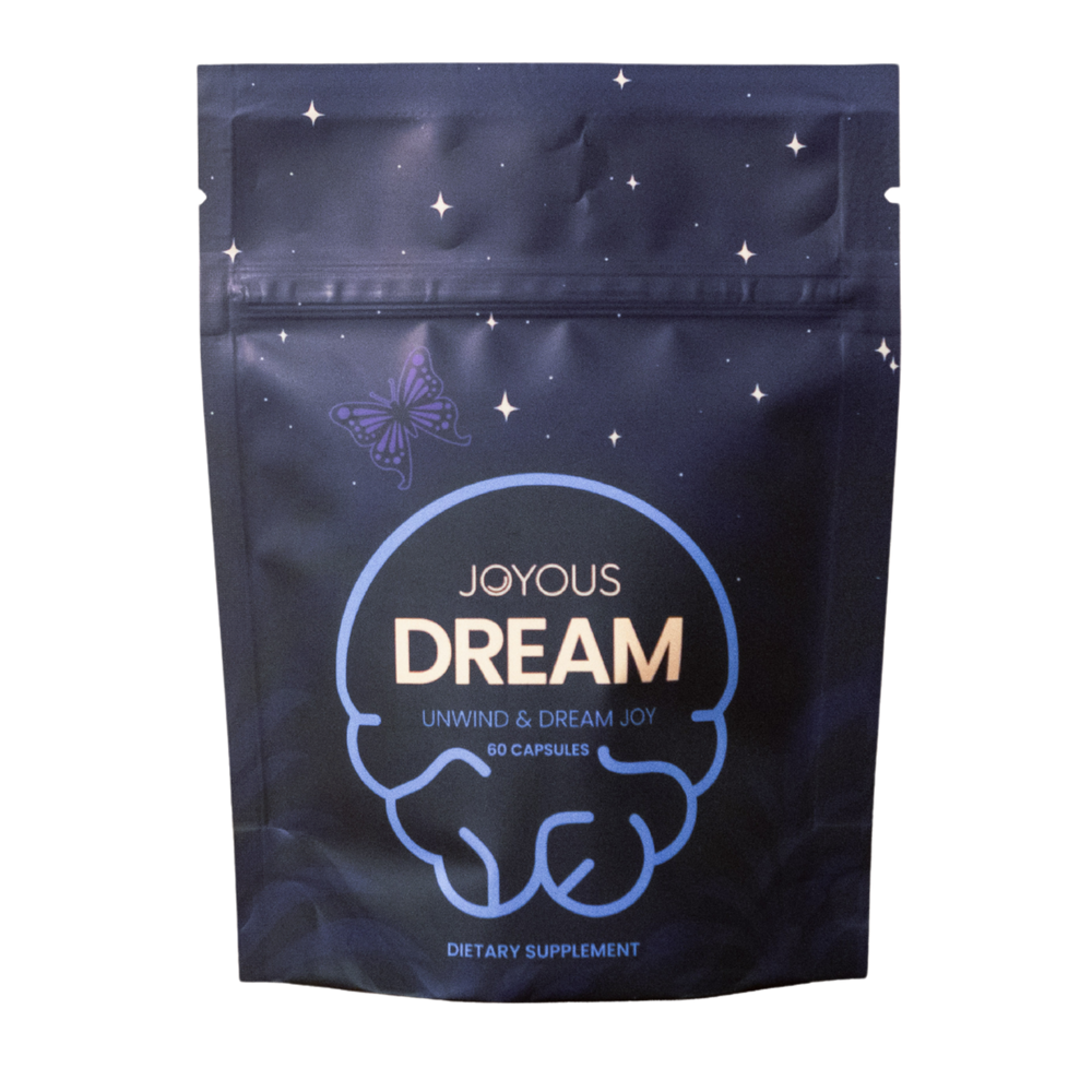 Joyous Dream sleep supplement bottle — herbal formula for deep, restorative rest
